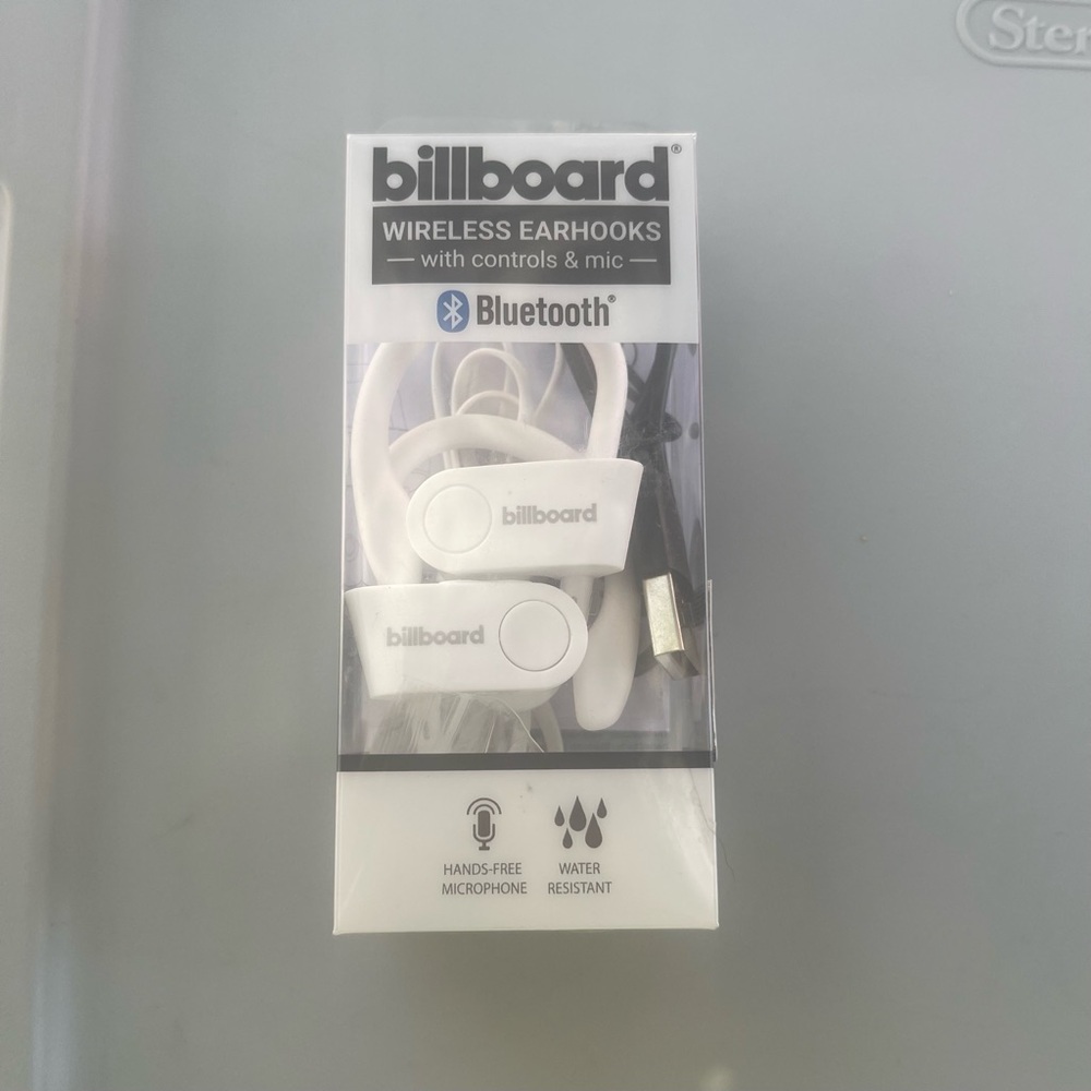 Billboard White Bluetooth Wireless Earhooks with Controls & Mic NEW